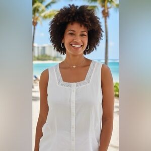 J. Jill White Sleeveless Blouse Linen